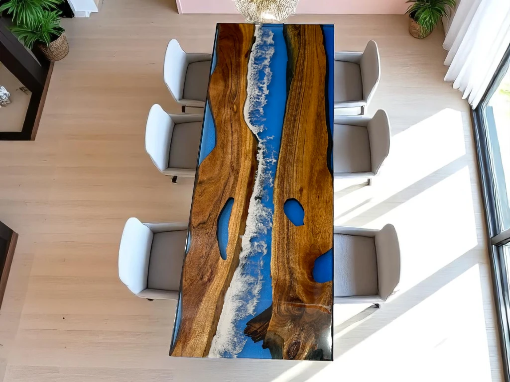 Luxury Conference Table – Blue Epoxy River & Acacia Wood